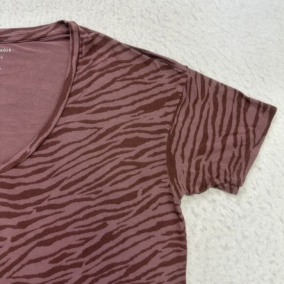 American Eagle Shirt Womens XS Soft & Sexy Striped V Neck Oversized Short Sleeve - Picture 6 of 12